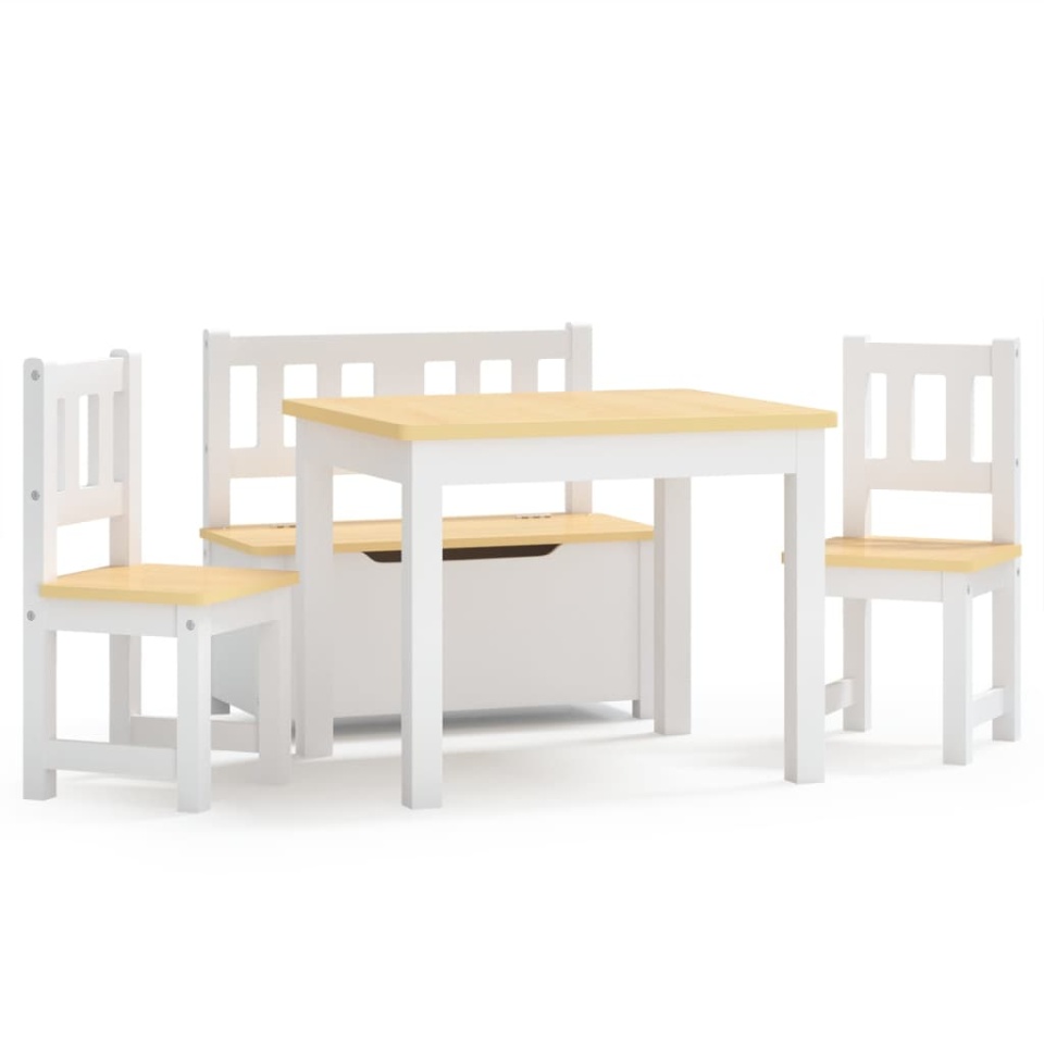 Set masă&scaune pentru copii, 4 piese, alb și bej, MDF - 1 | YEO