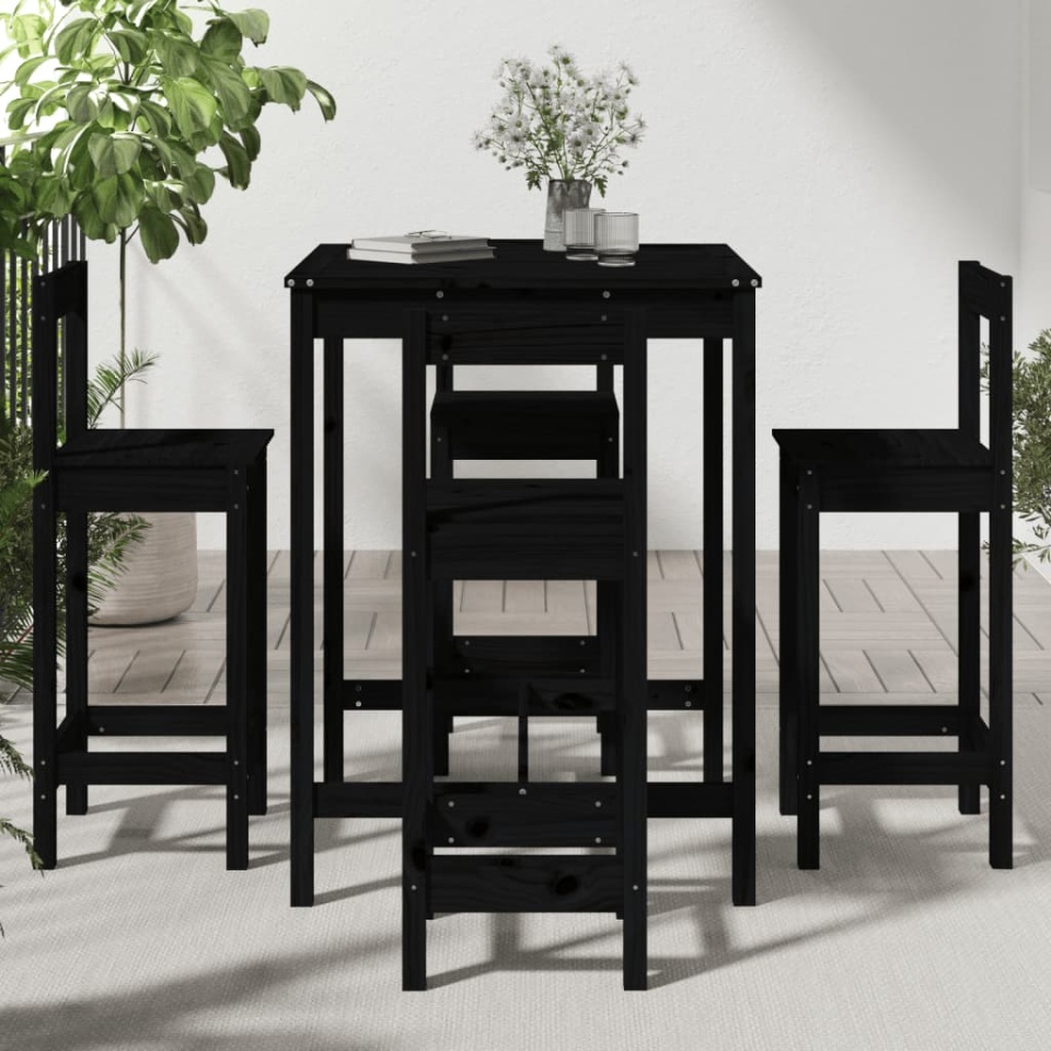 Set mobilier bar de grădină, 5 piese, negru, lemn masiv de pin - 2 | YEO