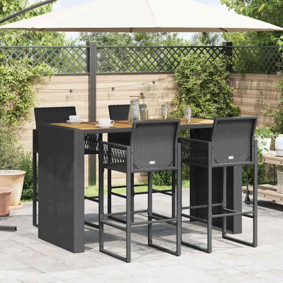 Set mobilier bar de grădină fără perne 5 piese negru poliratan - 2 | YEO