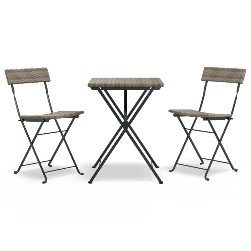 Set mobilier bistro pliabil, 3 piese, gri, poliratan - 1 | YEO
