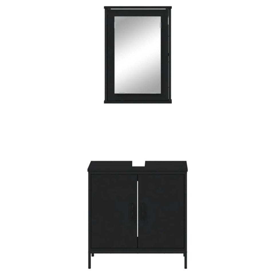 Set mobilier de baie, 2 piese, negru, lemn compozit - 4 | YEO