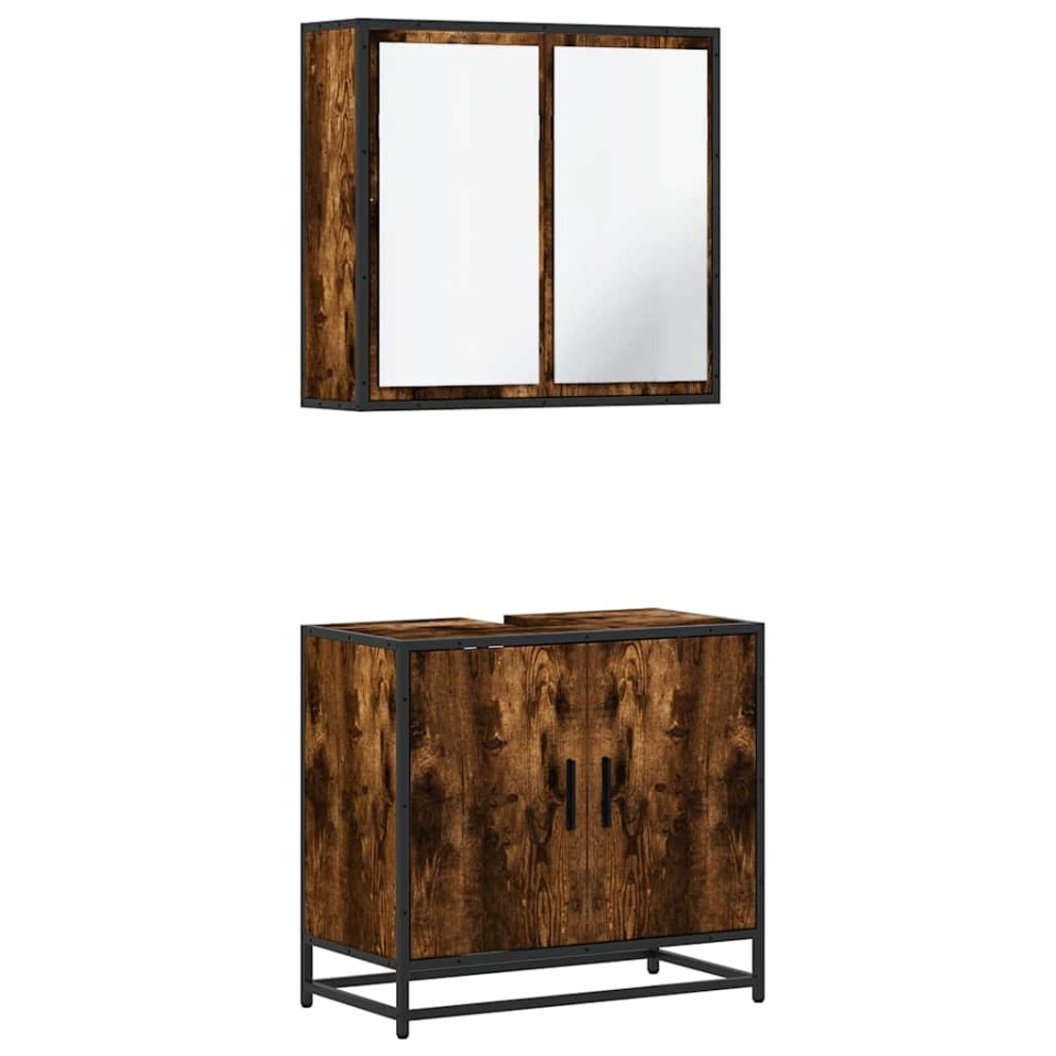 Set mobilier de baie, 2 piese, stejar fumuriu, lemn prelucrat - 1 | YEO