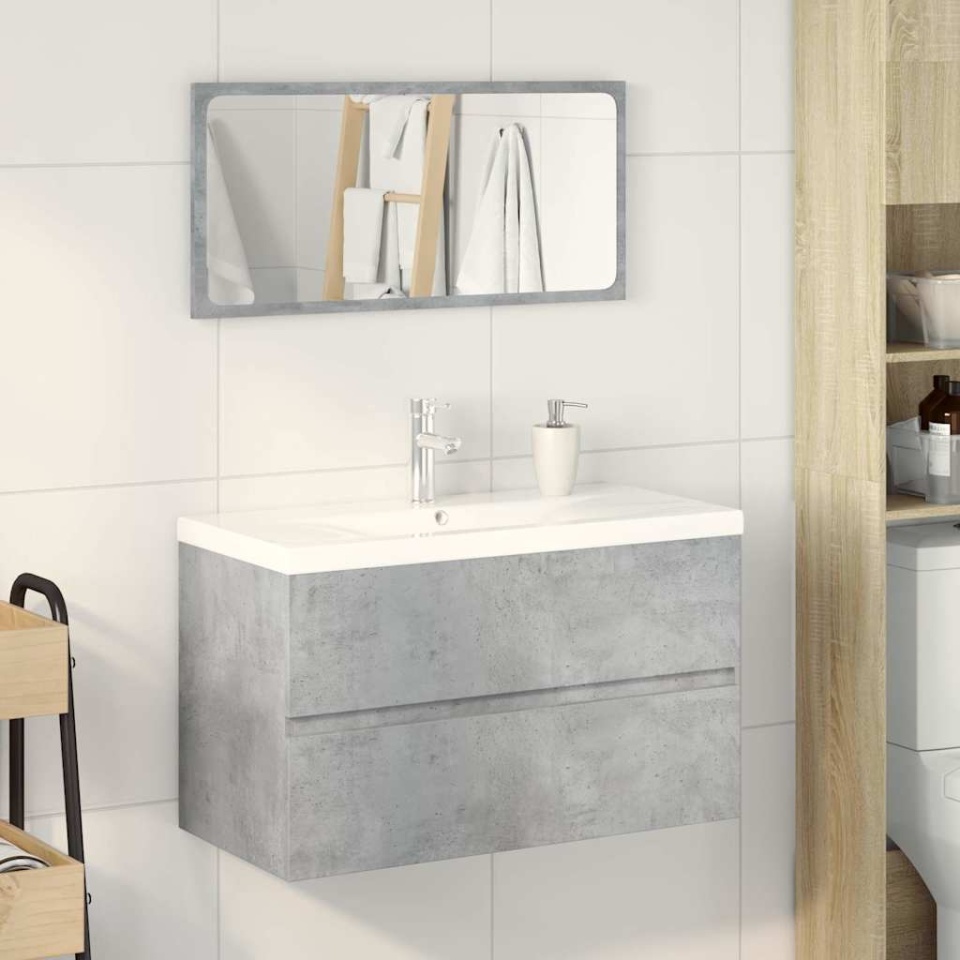 Set mobilier de baie, 3 piese, gri beton, lemn compozit - 2 | YEO