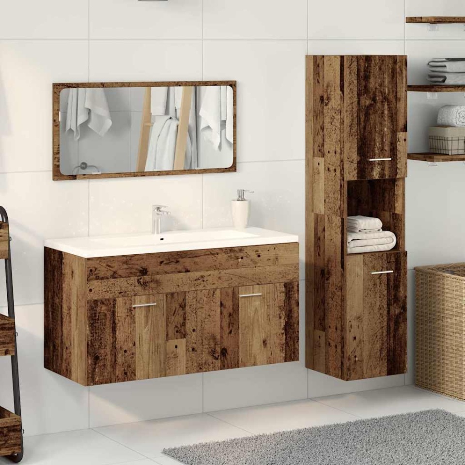 Set mobilier de baie, 3 piese, lemn vechi, lemn prelucrat - 2 | YEO