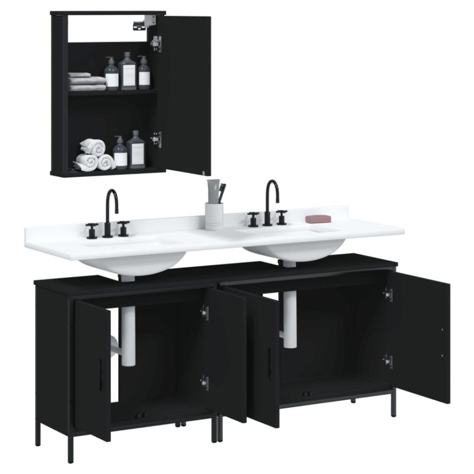 Set mobilier de baie, 3 piese, negru, lemn compozit - 3 | YEO