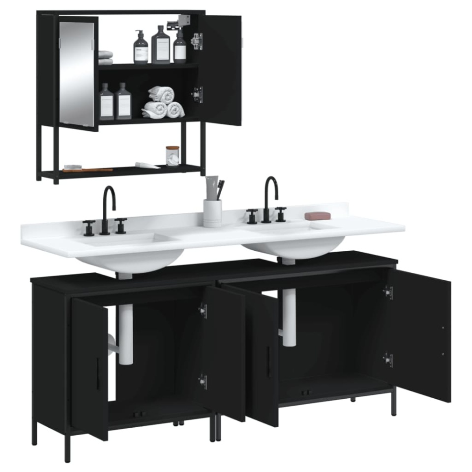 Set mobilier de baie, 3 piese, negru, lemn compozit - 3 | YEO