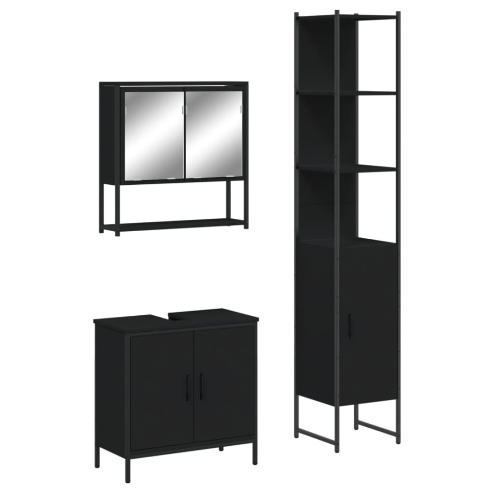 Set mobilier de baie, 3 piese, negru, lemn compozit - 1 | YEO