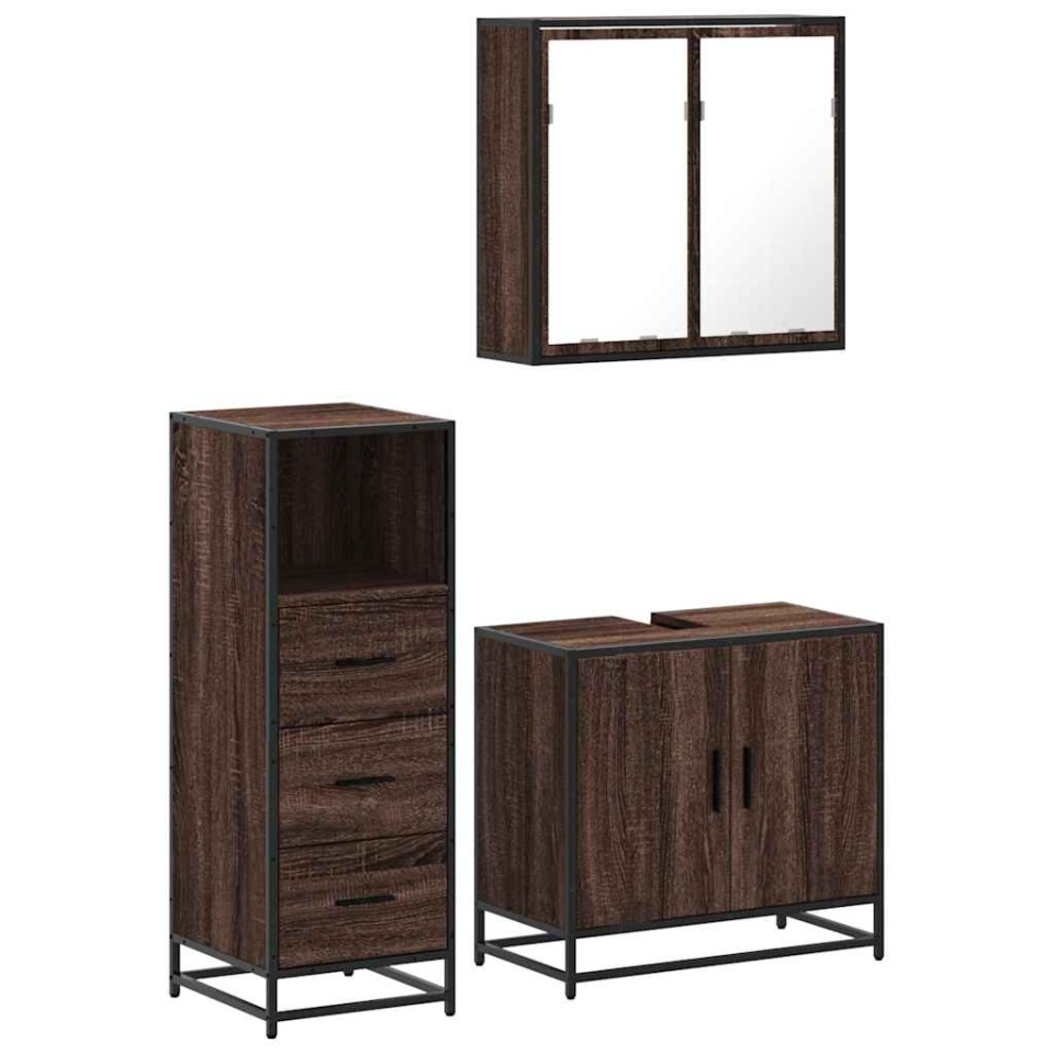 Set mobilier de baie, 3 piese, stejar maro, lemn prelucrat - 1 | YEO