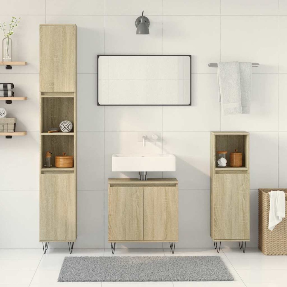 Set mobilier de baie, 3 piese, stejar sonoma, lemn prelucrat - 2 | YEO