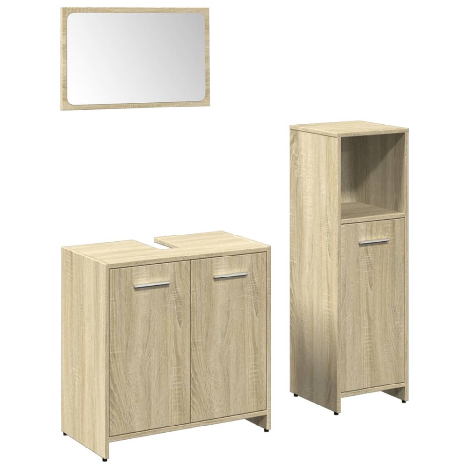 Set mobilier de baie, 3 piese, stejar sonoma, lemn prelucrat - 1 | YEO