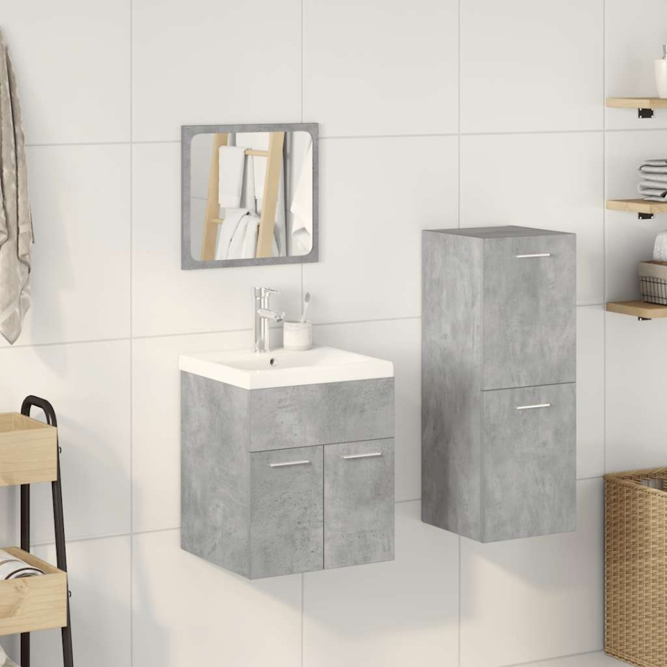 Set mobilier de baie, 4 piese, gri beton, lemn compozit - 2 | YEO