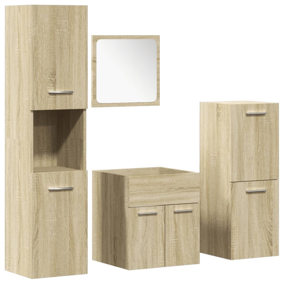 Set mobilier de baie, 4 piese, stejar sonoma, lemn prelucrat - 1 | YEO