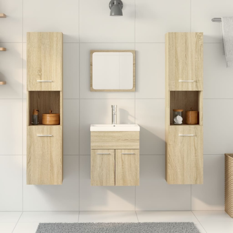 Set mobilier de baie, 4 piese, stejar sonoma, lemn prelucrat - 2 | YEO