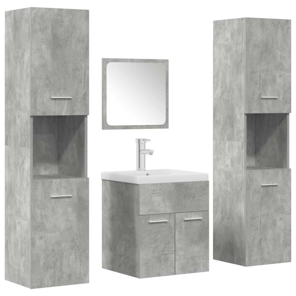 Set mobilier de baie, 5 piese, gri beton, lemn prelucrat - 1 | YEO
