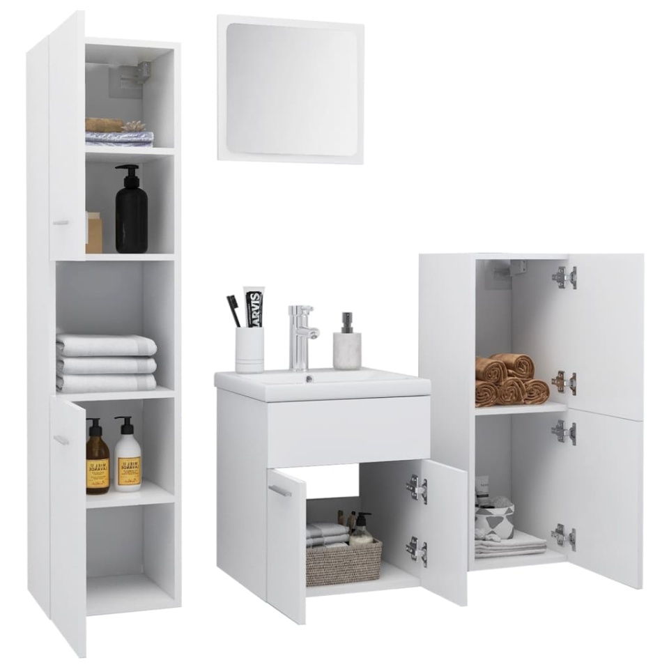 Set mobilier de baie, alb, lemn prelucrat - 2 | YEO