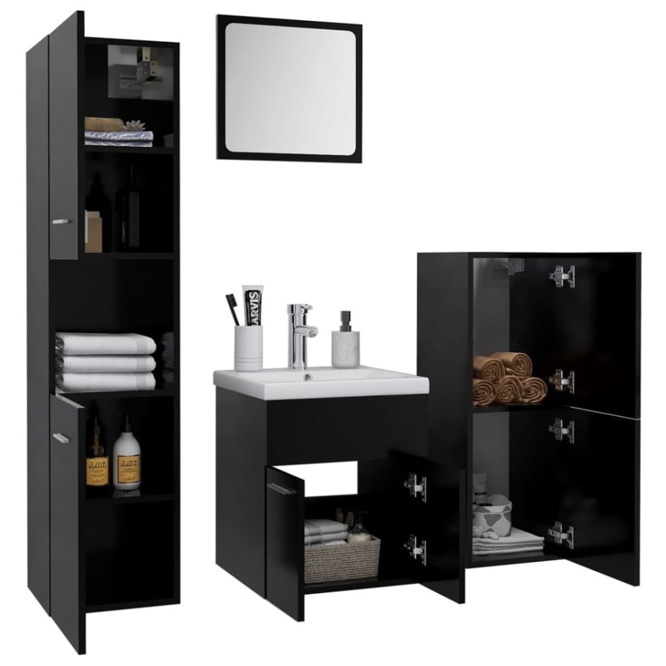 Set mobilier de baie, negru, lemn prelucrat - 2 | YEO