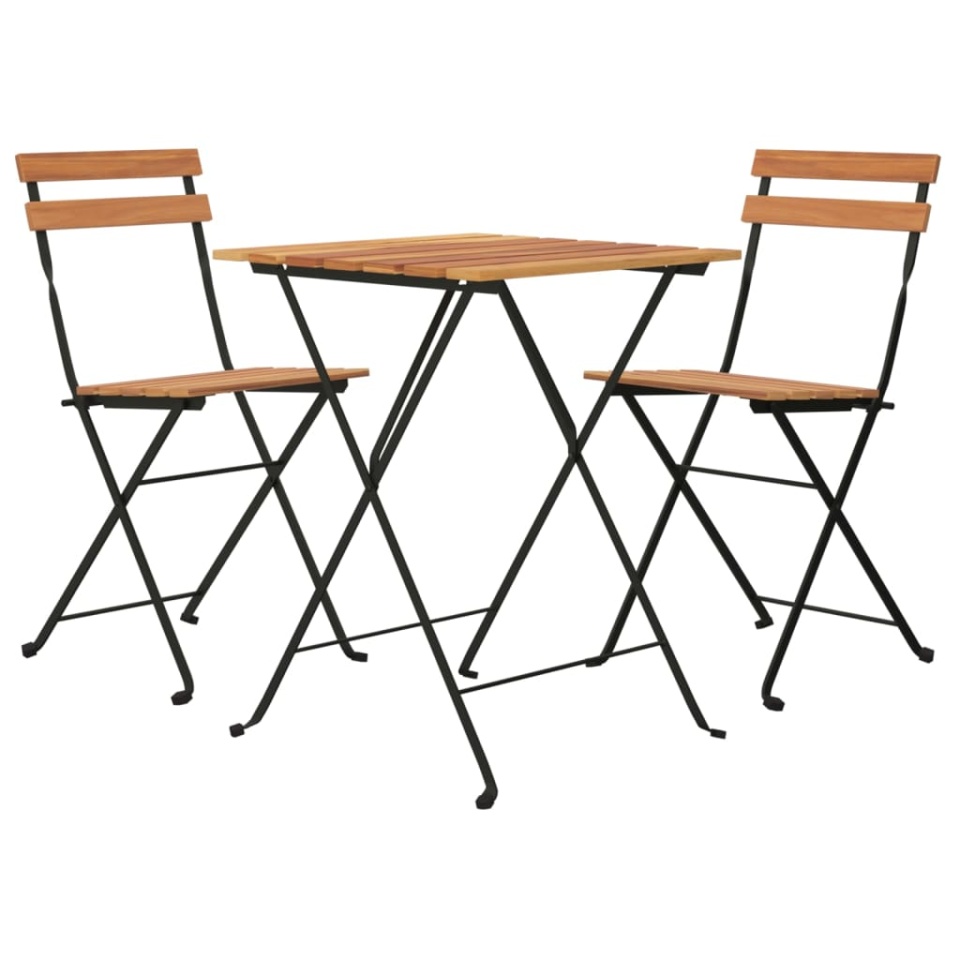 Set mobilier de bistro pliabil, 3 piese, lemn masiv tec și oțel - 2 | YEO