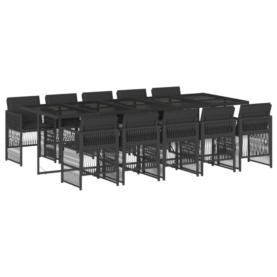 Set mobilier de exterior cu perne, 11 piese, negru, poliratan - 1 | YEO