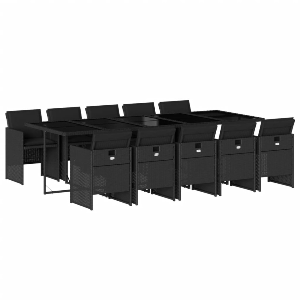 Set mobilier de exterior cu perne, 11 piese, negru, poliratan - 1 | YEO