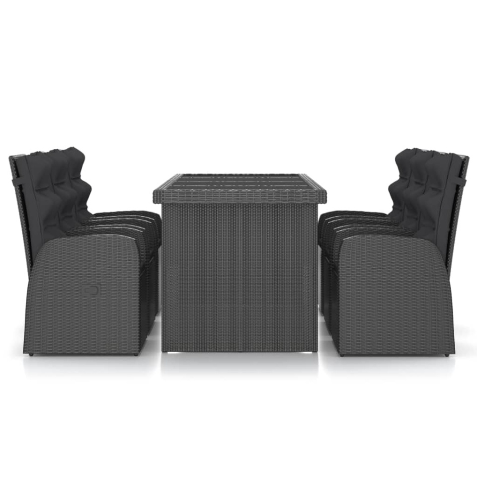 Set mobilier de exterior cu perne, 7 piese, negru, poliratan - 2 | YEO