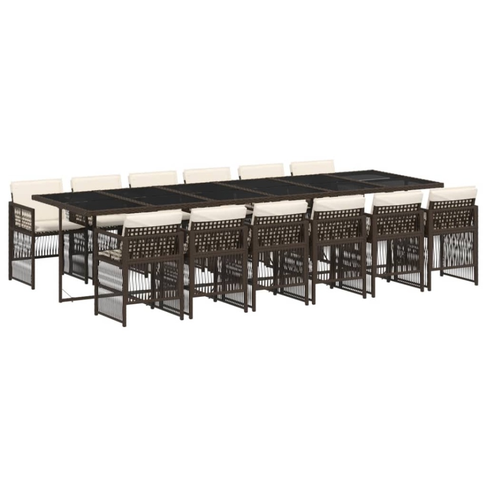 Set mobilier de grădină, 13 piese, maro, cu perne, poliratan - 1 | YEO