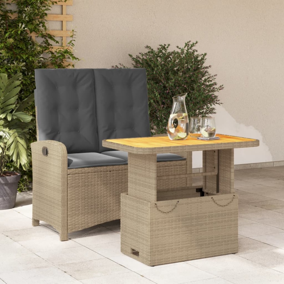 Set mobilier de grădină, 2 piese, cu perne, bej, poliratan