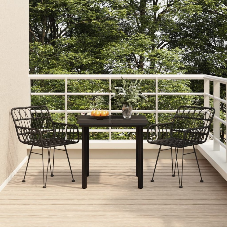 Set mobilier de grădină, 3 piese, negru, poliratan
