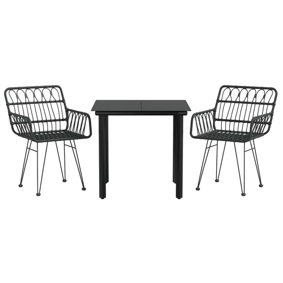 Set mobilier de grădină, 3 piese, negru, poliratan - 2 | YEO