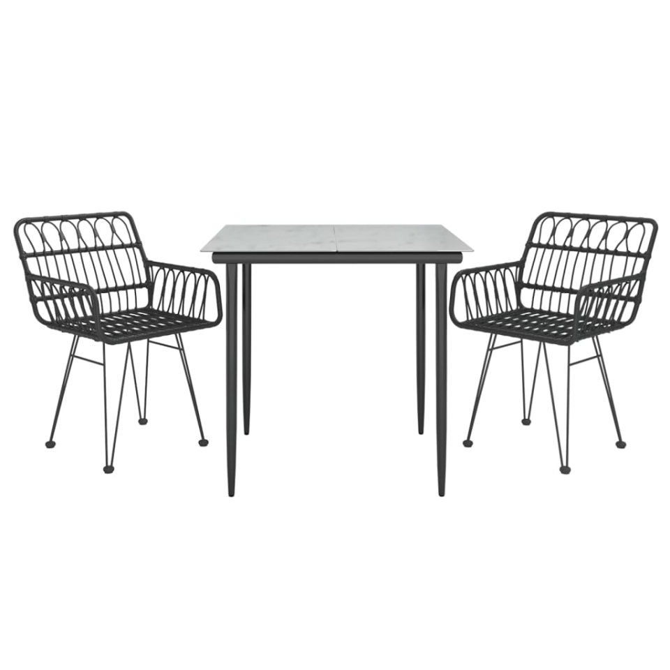 Set mobilier de grădină, 3 piese, negru, poliratan - 2 | YEO