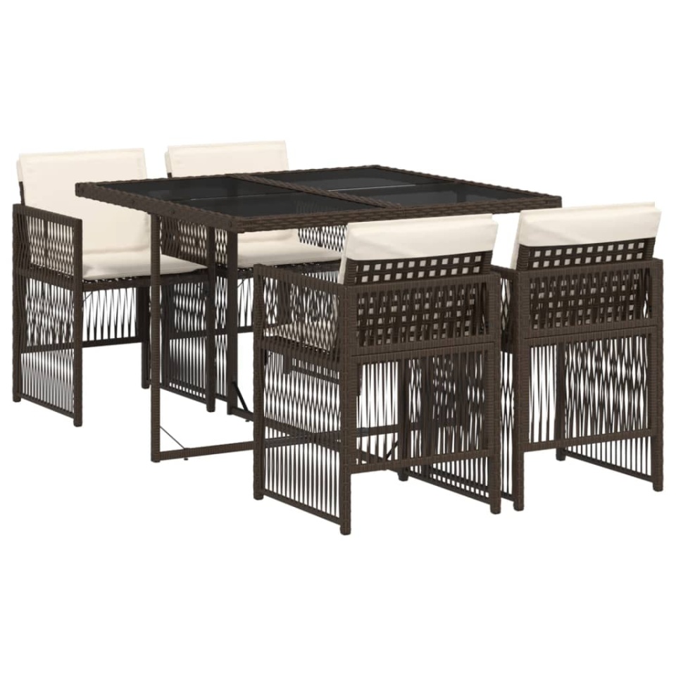 Set mobilier de grădină, 5 piese, cu perne, maro, poliratan - 1 | YEO