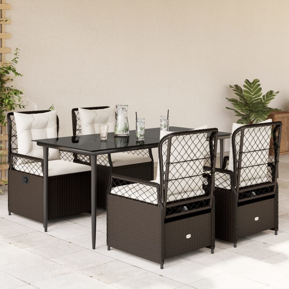 Set mobilier de grădină, 5 piese, cu perne, maro, poliratan