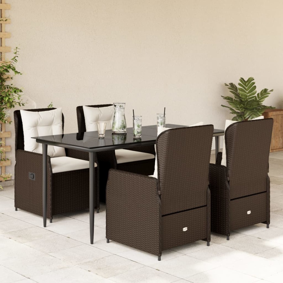 Set mobilier de grădină, 5 piese, cu perne, maro, poliratan