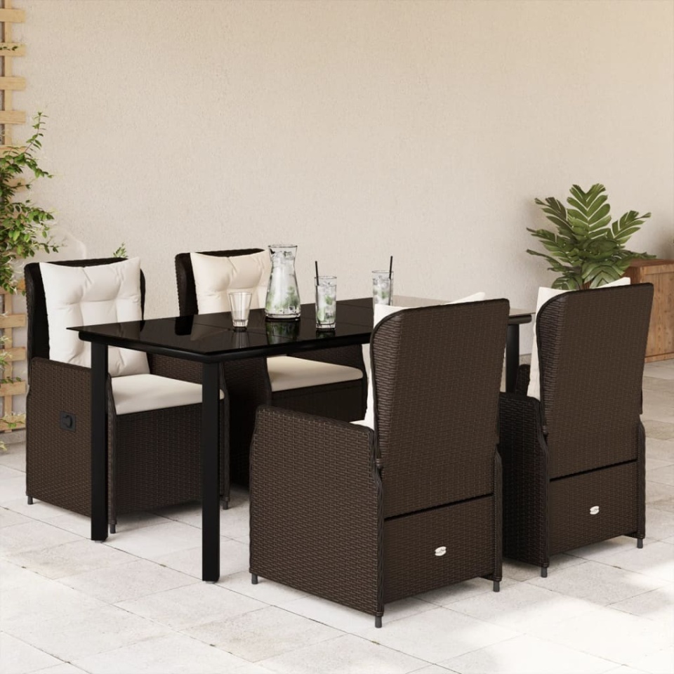 Set mobilier de grădină, 5 piese, cu perne, maro, poliratan