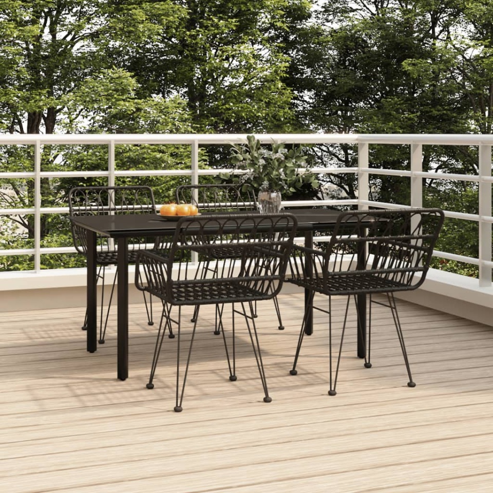 Set mobilier de grădină, 5 piese, negru, poliratan