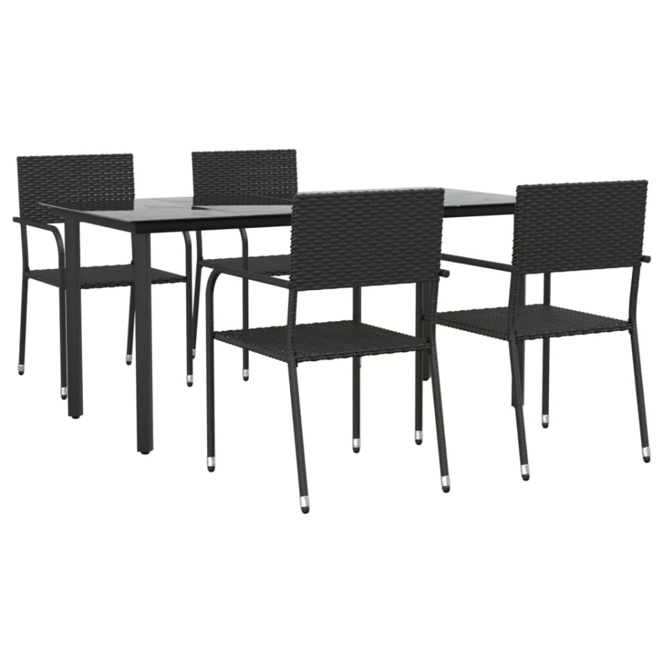 Set mobilier de grădină, 5 piese, negru, poliratan - 1 | YEO