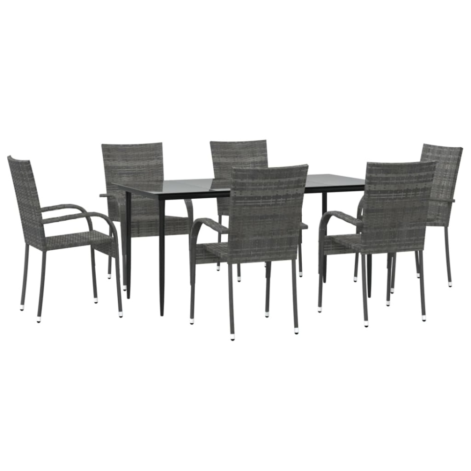 Set mobilier de grădină, 7 piese, gri, poliratan - 2 | YEO