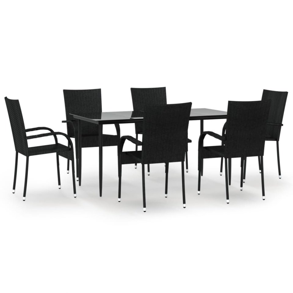 Set mobilier de grădină, 7 piese, negru, poliratan - 1 | YEO