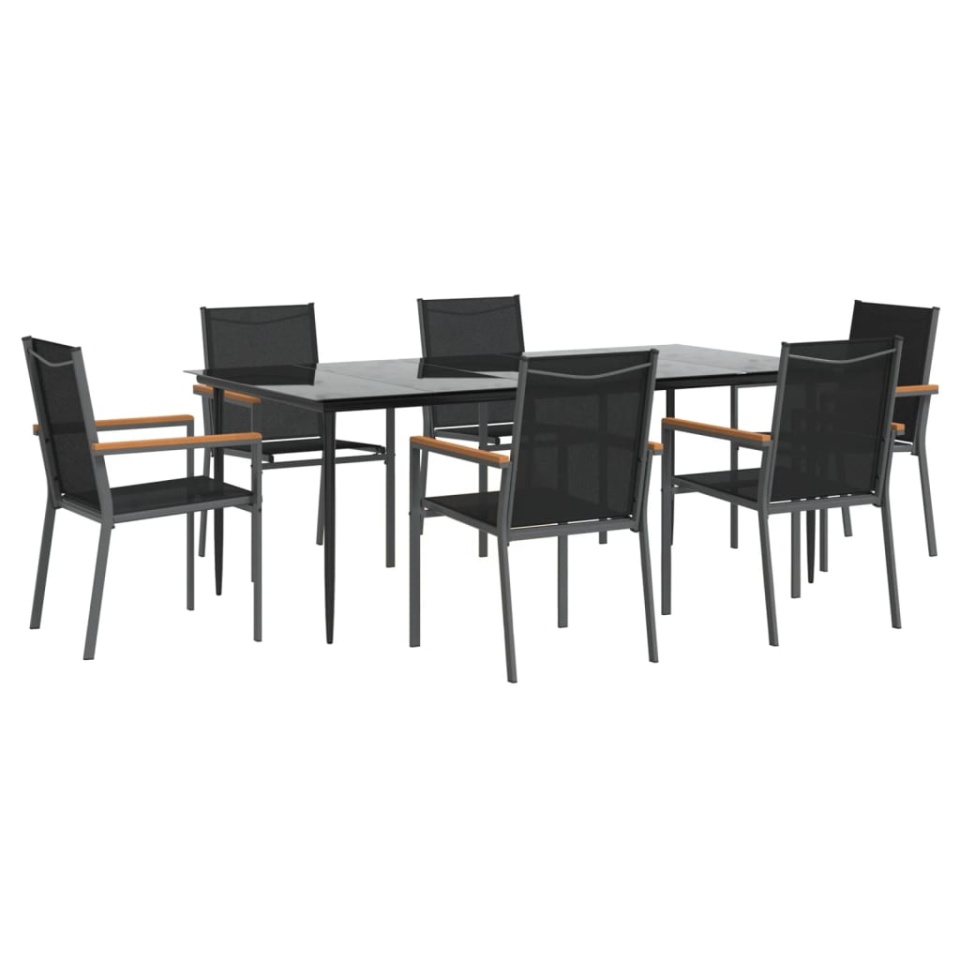 Set mobilier de grădină, 7 piese, negru, textilenă și oțel - 2 | YEO