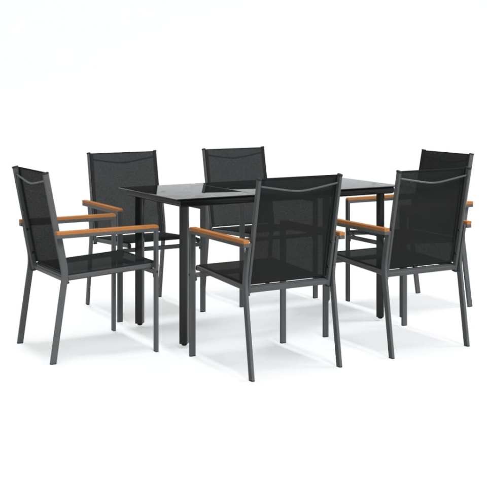 Set mobilier de grădină, 7 piese, negru, textilenă și oțel - 1 | YEO