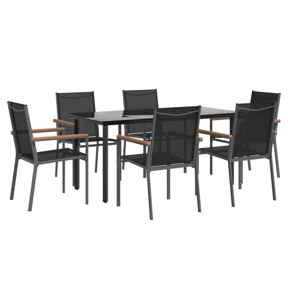 Set mobilier de grădină, 7 piese, negru, textilenă și oțel - 2 | YEO