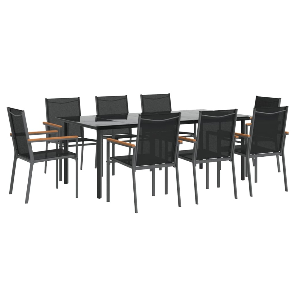 Set mobilier de grădină, 9 piese, negru, textilenă și oțel - 2 | YEO