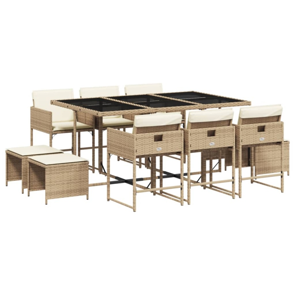 Set mobilier de grădină cu perne, 11 piese, bej, poliratan - 1 | YEO