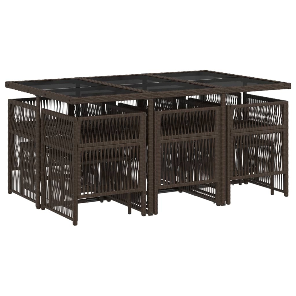 Set mobilier de grădină cu perne, 11 piese, maro, poliratan - 2 | YEO