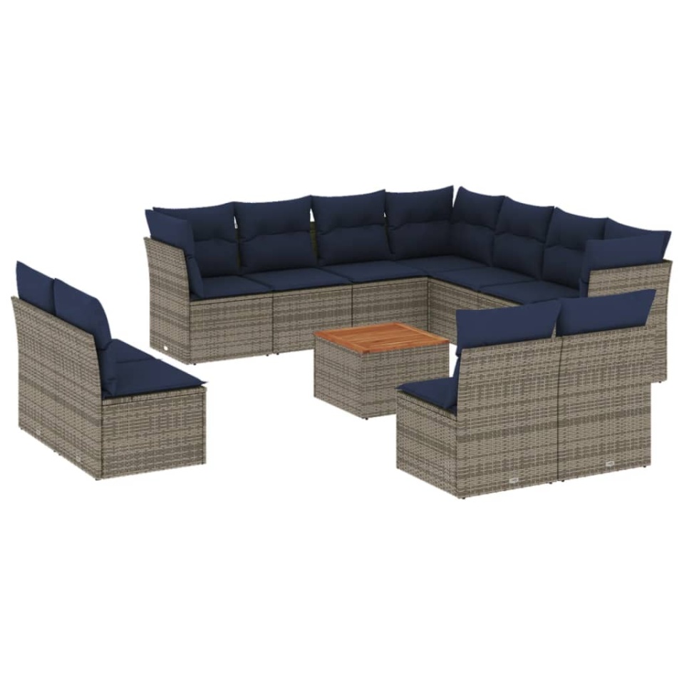 Set mobilier de grădină cu perne, 12 piese, gri, poliratan - 1 | YEO