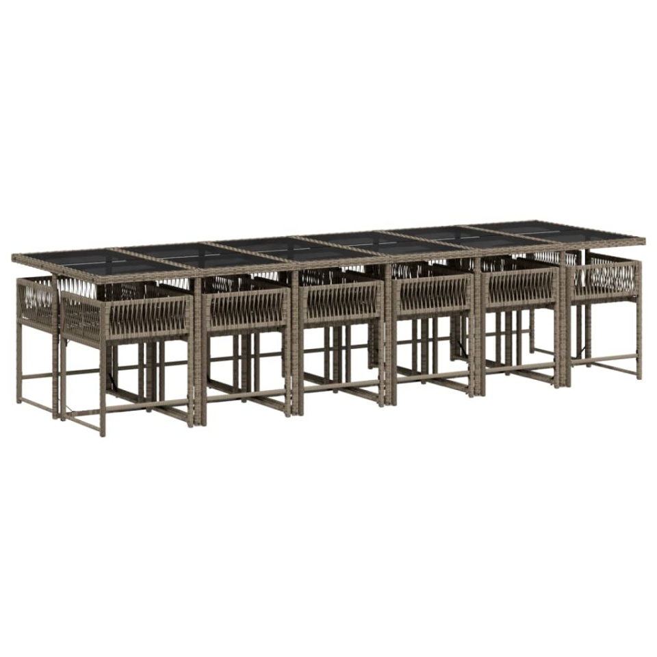 Set mobilier de grădină cu perne, 13 piese, gri, poliratan - 2 | YEO