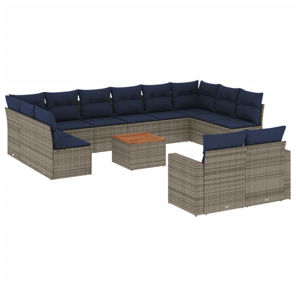 Set mobilier de grădină cu perne, 13 piese, gri, poliratan - 1 | YEO