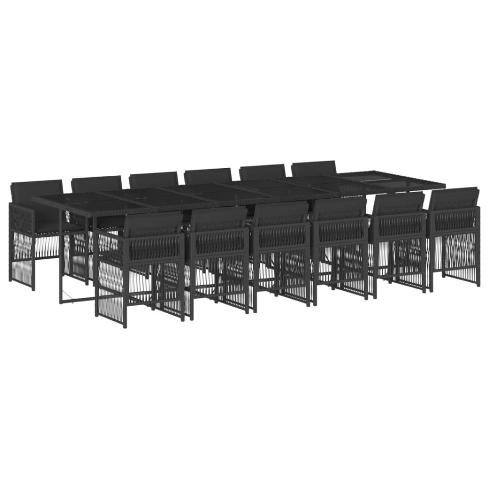 Set mobilier de grădină cu perne, 13 piese, negru, poliratan - 1 | YEO