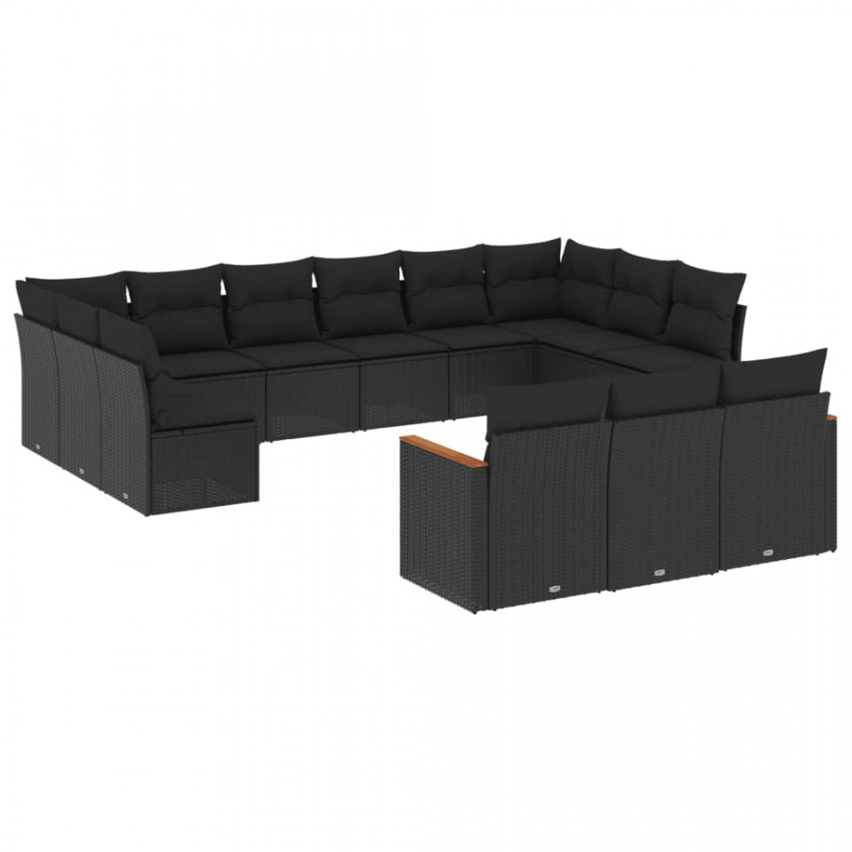 Set mobilier de grădină cu perne, 13 piese, negru, poliratan - 1 | YEO