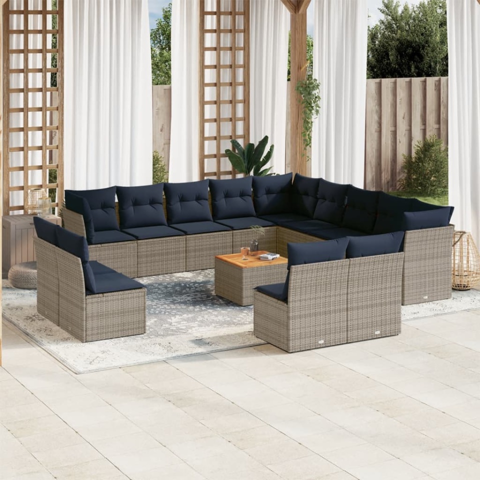 Set mobilier de grădină cu perne, 14 piese, gri, poliratan