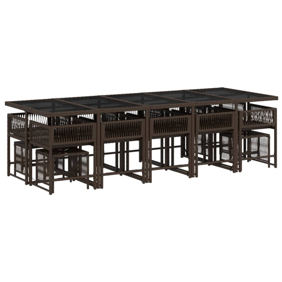 Set mobilier de grădină cu perne, 15 piese, maro, poliratan - 2 | YEO